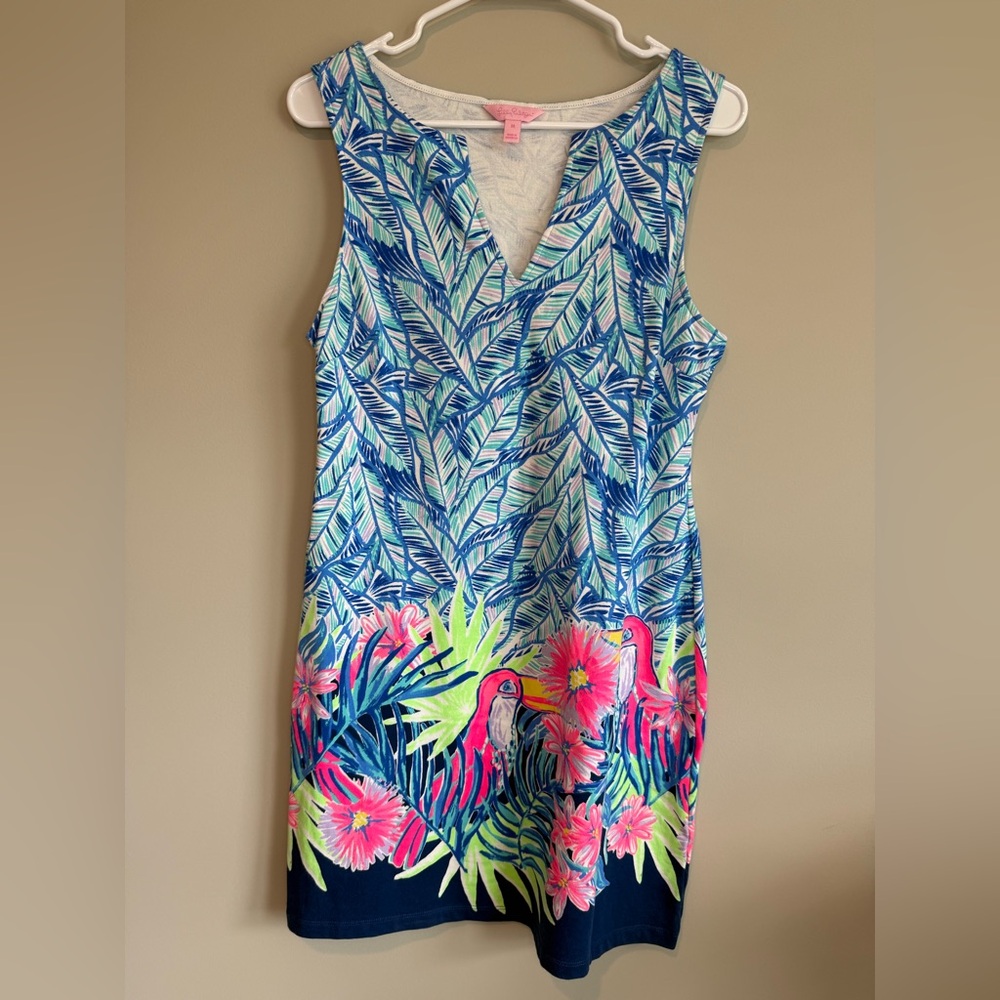 Lilly Pulitzer Harper Bennet Blue Lets Mango French Terry Stretch Shift Dress M - Picture 5 of 11